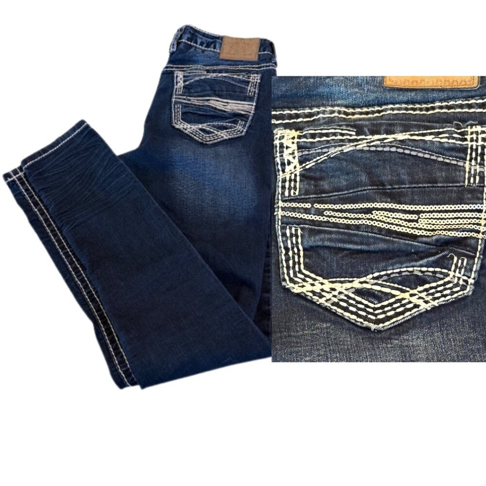 Amethyst embellished mid-rise stretch skinny jeans.